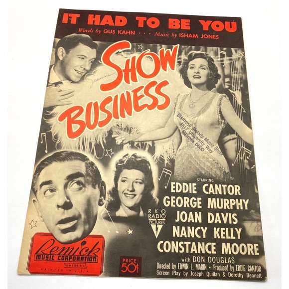 Other - It Had to Be You by Gus Kahn Piano Sheet Music 1924 Eddie Cantor Joan Davis